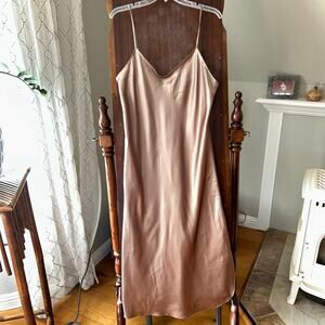 Vintage Vanity Fair slip nightgown dress shiny taupe color satin medium